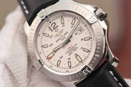 Replica Breitling Colt Automatic 44mm SS GF White Textured Dial on Black Leather Strap A2824 - Image 3