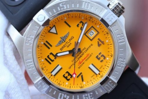 Replica Breitling Avenger II Seawolf SS GF Yellow Dial Black Rubber Strap A2824 - Image 3