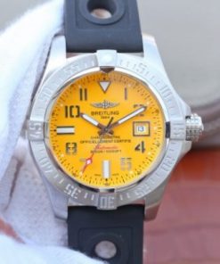 Replica Breitling Avenger II Seawolf SS GF Yellow Dial Black Rubber Strap A2824