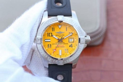 Replica Breitling Avenger II Seawolf SS GF Yellow Dial Black Rubber Strap A2824
