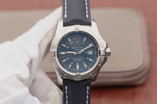 Replica Breitling Colt Automatic 44mm SS GF Blue Textured Dial Blue Leather Strap A2824