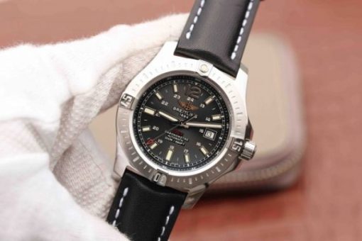 Replica Breitling Colt Automatic 44mm SS GF Black Textured Dial Black Leather Strap A2824 - Image 2