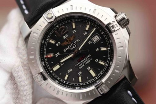 Replica Breitling Colt Automatic 44mm SS GF Black Textured Dial Black Leather Strap A2824 - Image 3