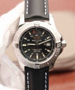Replica Breitling Colt Automatic 44mm SS GF Black Textured Dial Black Leather Strap A2824
