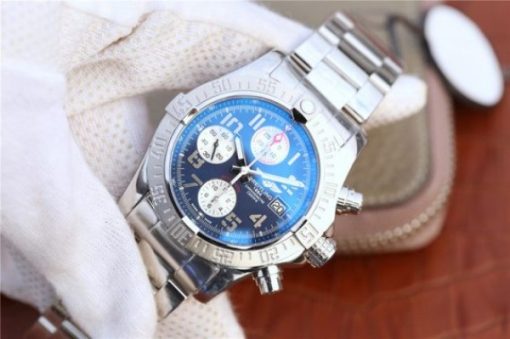 Replica Breitling Avenger II Chronograph 43mm SS GF Blue/White Dial SS Bracelet A7750 - Image 2