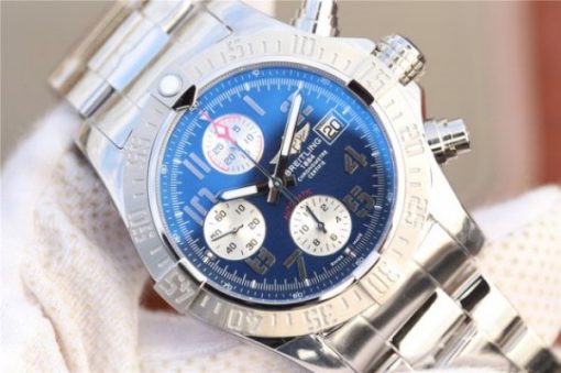 Replica Breitling Avenger II Chronograph 43mm SS GF Blue/White Dial SS Bracelet A7750 - Image 3
