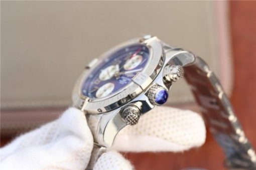 Replica Breitling Avenger II Chronograph 43mm SS GF Blue/White Dial SS Bracelet A7750 - Image 5