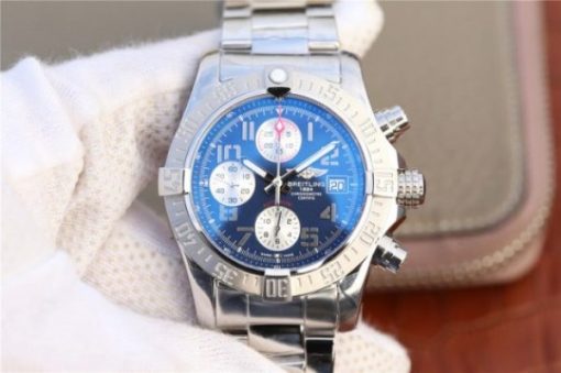 Replica Breitling Avenger II Chronograph 43mm SS GF Blue/White Dial SS Bracelet A7750