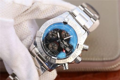Replica Breitling Avenger II Chronograph 43mm SS GF Black Dial SS Bracelet A7750 - Image 2