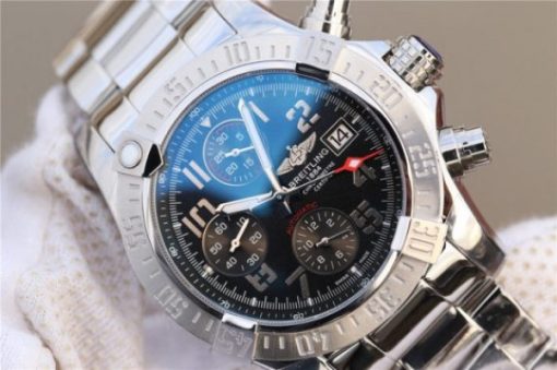 Replica Breitling Avenger II Chronograph 43mm SS GF Black Dial SS Bracelet A7750 - Image 3