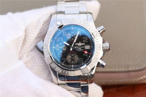 Replica Breitling Avenger II Chronograph 43mm SS GF Black Dial SS Bracelet A7750