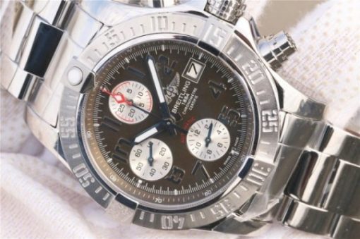 Replica Breitling Avenger II Chronograph 43mm SS GF Gray/White Dial on SS Bracelet A7750 - Image 3