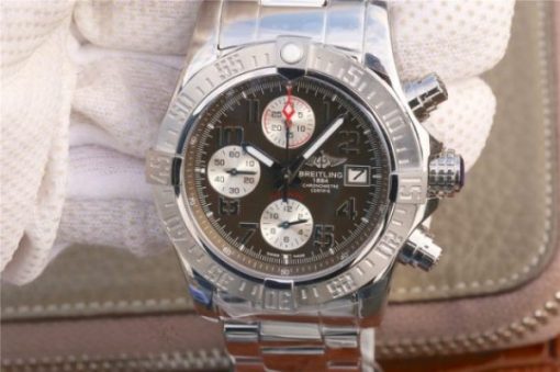 Replica Breitling Avenger II Chronograph 43mm SS GF Gray/White Dial on SS Bracelet A7750