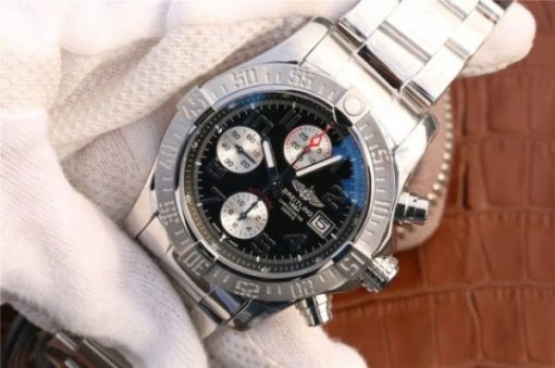Replica Breitling Avenger II Chronograph 43mm SS GF Black/White Dial SS Bracelet A7750 - Image 2