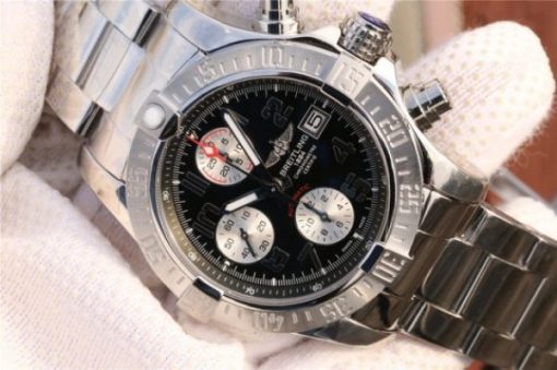 Replica Breitling Avenger II Chronograph 43mm SS GF Black/White Dial SS Bracelet A7750 - Image 3
