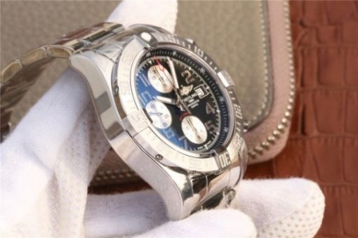 Replica Breitling Avenger II Chronograph 43mm SS GF Black/White Dial SS Bracelet A7750 - Image 5