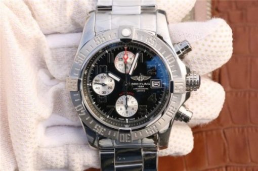 Replica Breitling Avenger II Chronograph 43mm SS GF Black/White Dial SS Bracelet A7750