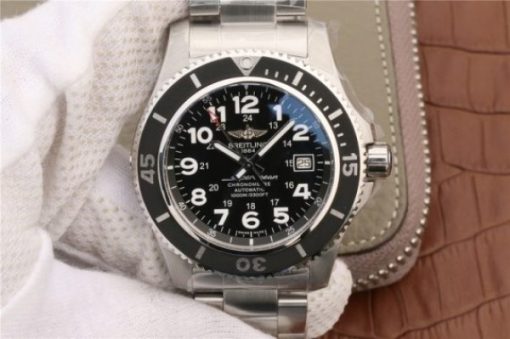 Replica Breitling SuperOcean  II 44mm GF Black Dial SS Bracelet A2824