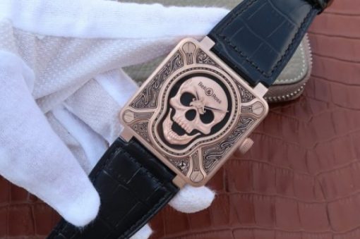 Replica Bell & Ross Bell & Ross BR01 RG Burning Skull Tattoo Watch RG Dial Leather Strap MIYOTA 9015 - Image 2