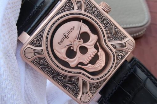Replica Bell & Ross Bell & Ross BR01 RG Burning Skull Tattoo Watch RG Dial Leather Strap MIYOTA 9015 - Image 3