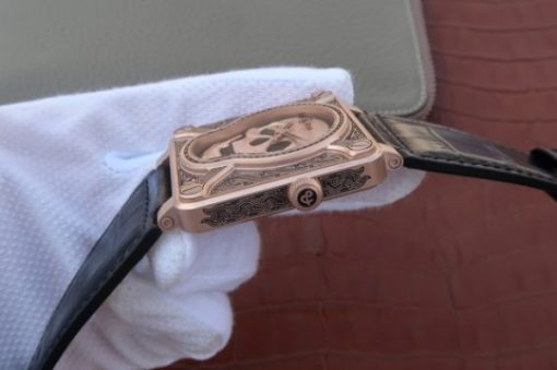 Replica Bell & Ross Bell & Ross BR01 RG Burning Skull Tattoo Watch RG Dial Leather Strap MIYOTA 9015 - Image 4