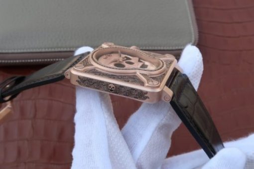 Replica Bell & Ross Bell & Ross BR01 RG Burning Skull Tattoo Watch RG Dial Leather Strap MIYOTA 9015 - Image 5