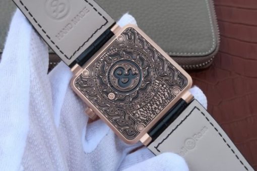 Replica Bell & Ross Bell & Ross BR01 RG Burning Skull Tattoo Watch RG Dial Leather Strap MIYOTA 9015 - Image 6