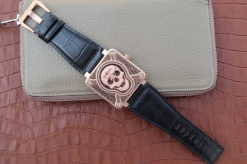 Replica Bell & Ross Bell & Ross BR01 RG Burning Skull Tattoo Watch RG Dial Leather Strap MIYOTA 9015 - Image 8