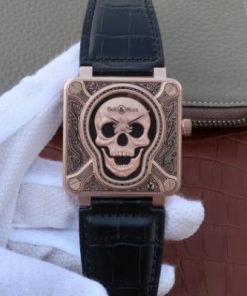 Replica Bell & Ross Bell & Ross BR01 RG Burning Skull Tattoo Watch RG Dial Leather Strap MIYOTA 9015