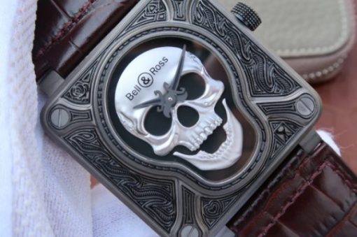 Replica Bell & Ross BR01 Burning Skull Tattoo Watch Silver Dial Brown Leather Strap MIYOTA 9015 - Image 3