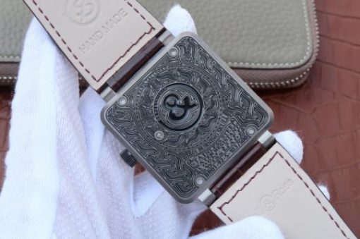 Replica Bell & Ross BR01 Burning Skull Tattoo Watch Silver Dial Brown Leather Strap MIYOTA 9015 - Image 6