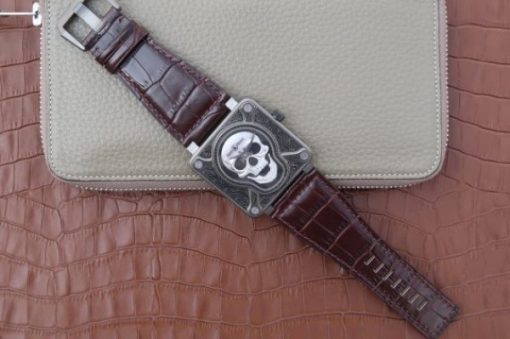 Replica Bell & Ross BR01 Burning Skull Tattoo Watch Silver Dial Brown Leather Strap MIYOTA 9015 - Image 8