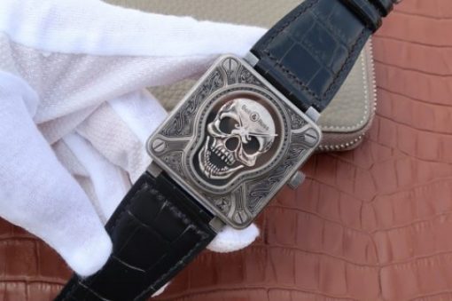 Replica Bell & Ross BR01 Burning Skull Tattoo Watch Antique Dial  Black Leather Strap MIYOTA 9015 - Image 2