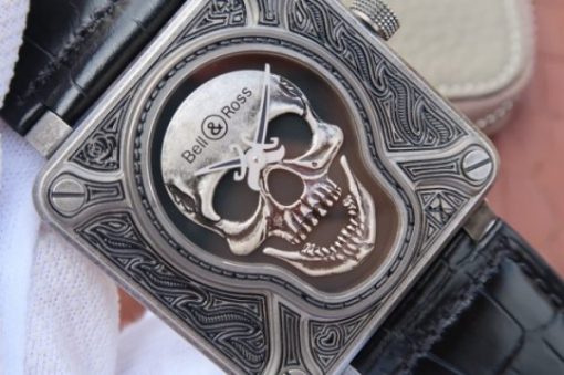 Replica Bell & Ross BR01 Burning Skull Tattoo Watch Antique Dial  Black Leather Strap MIYOTA 9015 - Image 3