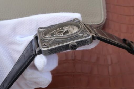 Replica Bell & Ross BR01 Burning Skull Tattoo Watch Antique Dial  Black Leather Strap MIYOTA 9015 - Image 4