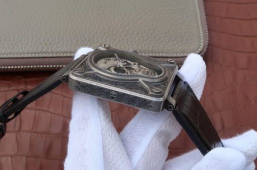 Replica Bell & Ross BR01 Burning Skull Tattoo Watch Antique Dial  Black Leather Strap MIYOTA 9015 - Image 5