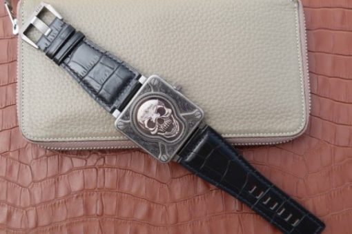 Replica Bell & Ross BR01 Burning Skull Tattoo Watch Antique Dial  Black Leather Strap MIYOTA 9015 - Image 8