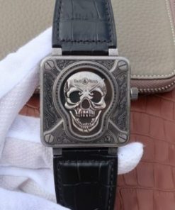 Replica Bell & Ross BR01 Burning Skull Tattoo Watch Antique Dial  Black Leather Strap MIYOTA 9015