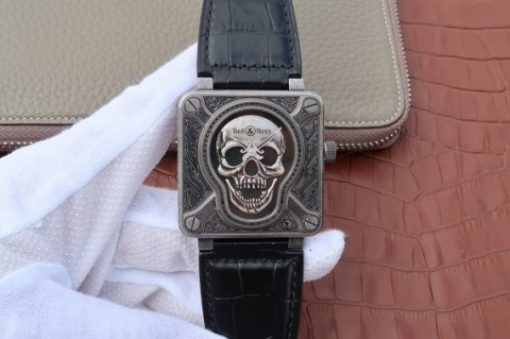 Replica Bell & Ross BR01 Burning Skull Tattoo Watch Antique Dial  Black Leather Strap MIYOTA 9015
