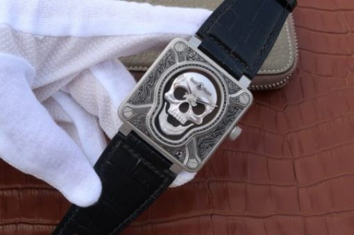 Replica Bell & Ross BR01 Burning Skull Tattoo Watch Silver Dial Black Leather Strap MIYOTA 9015 - Image 2