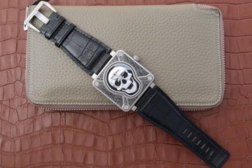 Replica Bell & Ross BR01 Burning Skull Tattoo Watch Silver Dial Black Leather Strap MIYOTA 9015 - Image 8