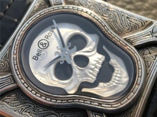 Replica Bell & Ross BR01 Silver Case Burning Skull Tattoo Watch Silver Dial Leather Strap MIYOTA 9015 - Image 6