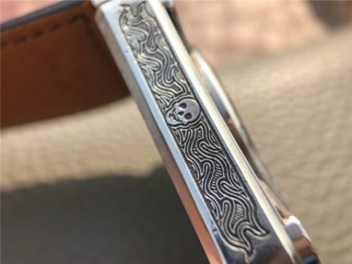 Replica Bell & Ross BR01 Silver Case Burning Skull Tattoo Watch Silver Dial Leather Strap MIYOTA 9015 - Image 10