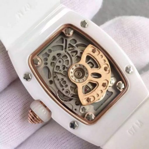 Replica Richard Mille RM 007-01 Lady SS Diamonds Red Dial RG White Rubber Strap 6T51 - Image 6