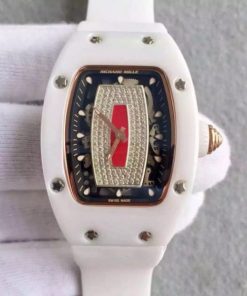 Replica Richard Mille RM 007-01 Lady SS Diamonds Red Dial RG White Rubber Strap 6T51