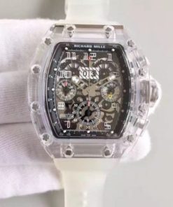 Replica Richard Mille RM011 Transparent Case White Bezel Skeleton Dial White Rubber Strap A7750