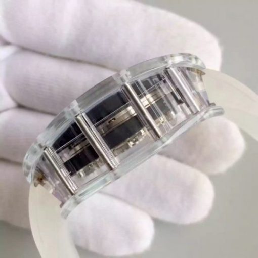 Replica Richard Mille RM011 Transparent Case White Bezel Skeleton Dial White Rubber Strap A7750 - Image 5