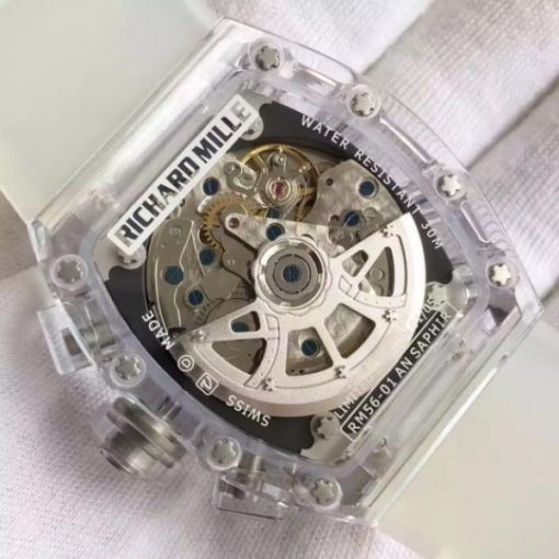Replica Richard Mille RM011 Transparent Case RG/Black Bezel Skeleton Dial White Rubber Strap A7750 - Image 6