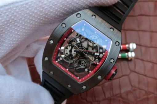 Replica Richard Mille RM055 Black Ceramic Red Inner Bezel Skeleton Dial Black Rubber Strap MIYOTA8215 - Image 2