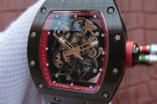 Replica Richard Mille RM055 Black Ceramic Red Inner Bezel Skeleton Dial Black Rubber Strap MIYOTA8215 - Image 3